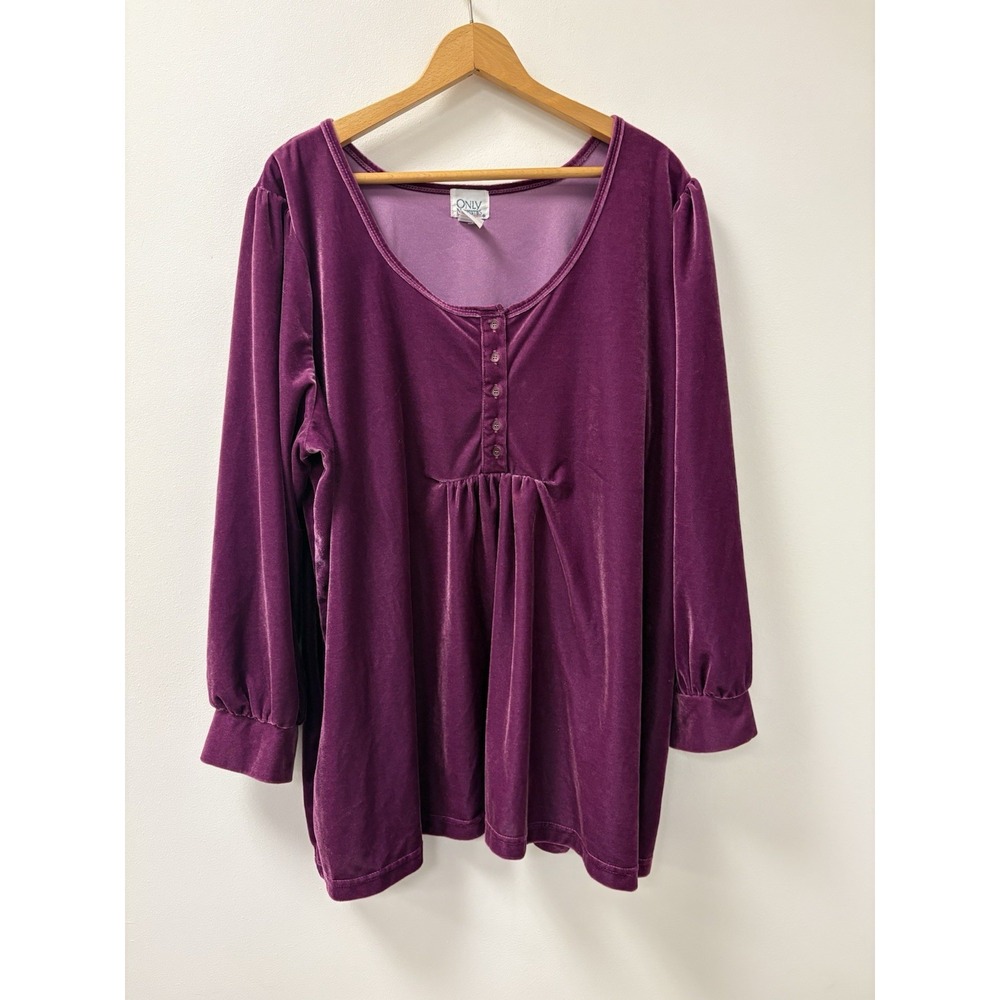 Vtg Y2K Women's Purple Velvet Baby Doll Top Empire Waist 2X Boho